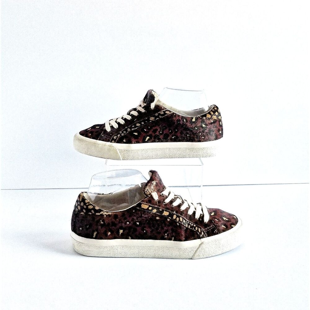 MADEWELL Sidewalk Low Top Sneakers Painted Leopard Calf Hair Sz 7.5 Brown - Picture 3 of 13